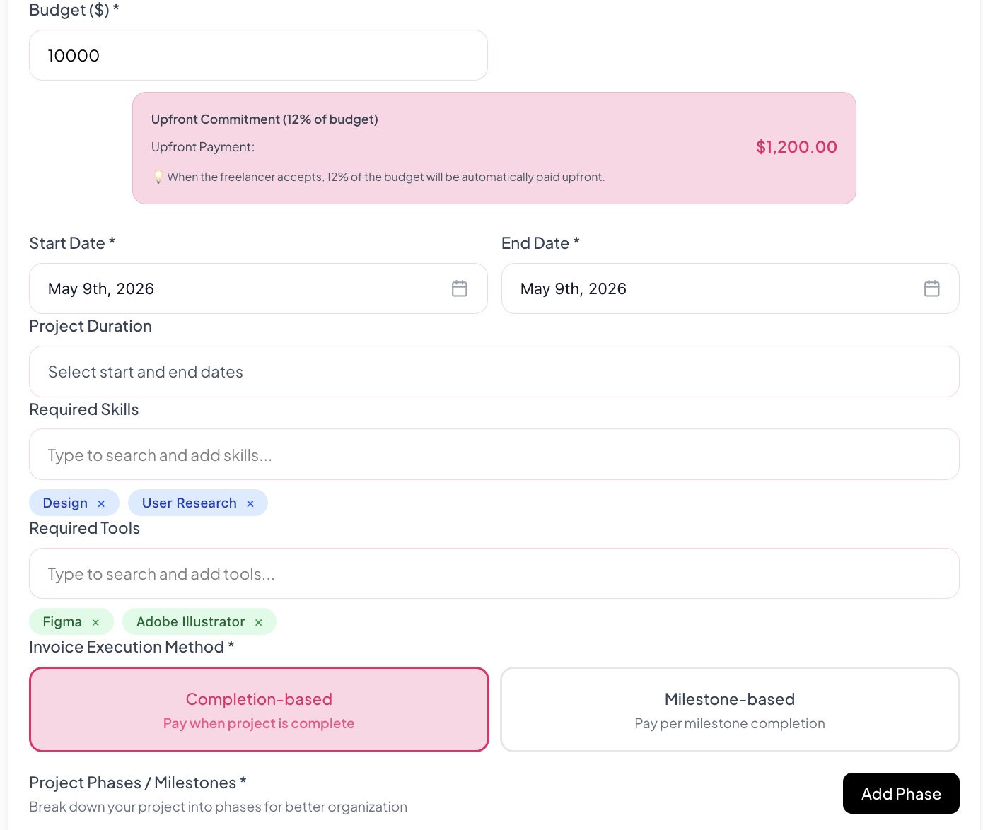 Creating a contractor project on ARTISH