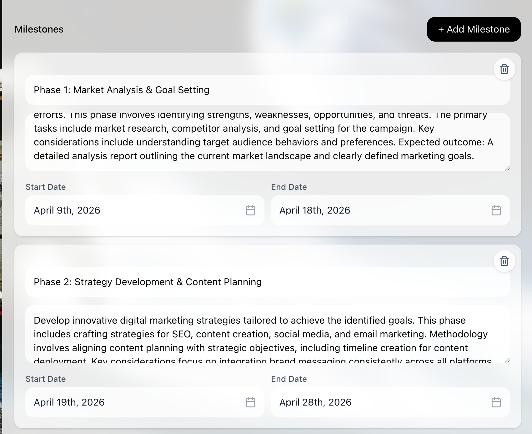 Editing milestones in ARTISH