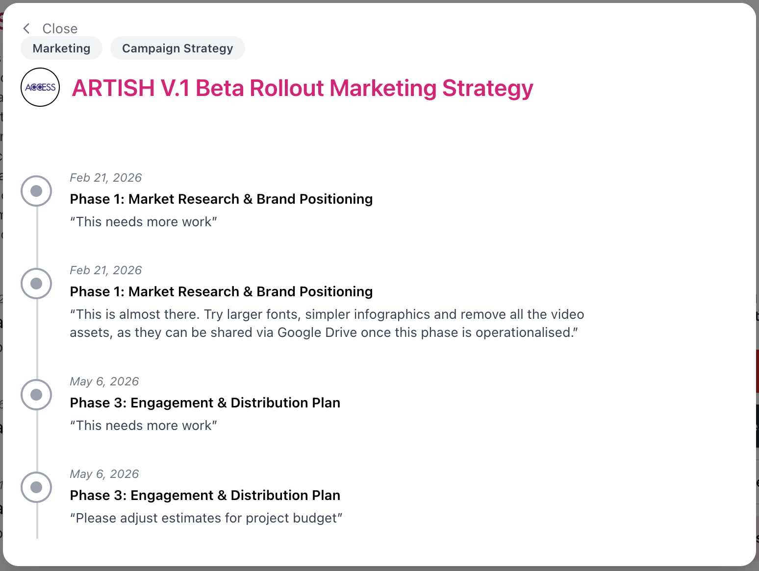 Feedback visibility on ARTISH