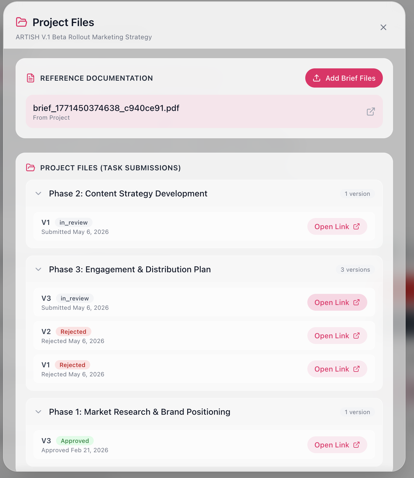 Version history on ARTISH
