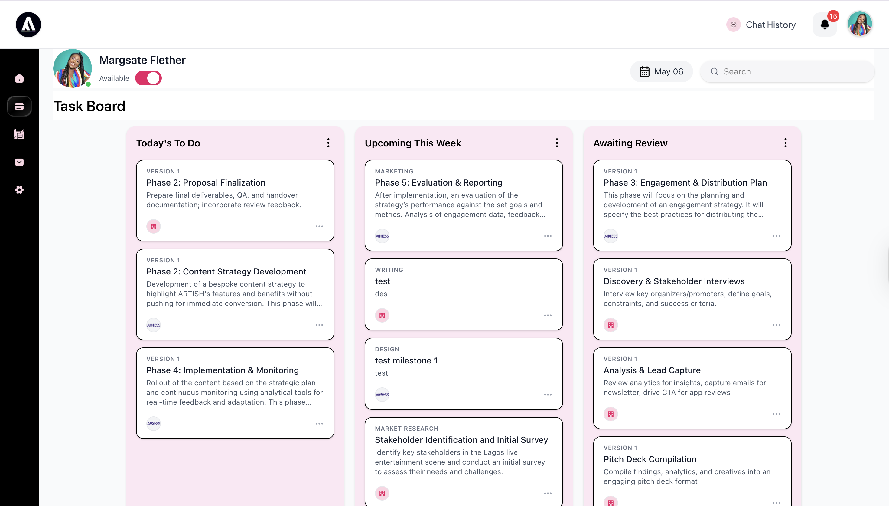Task board on ARTISH